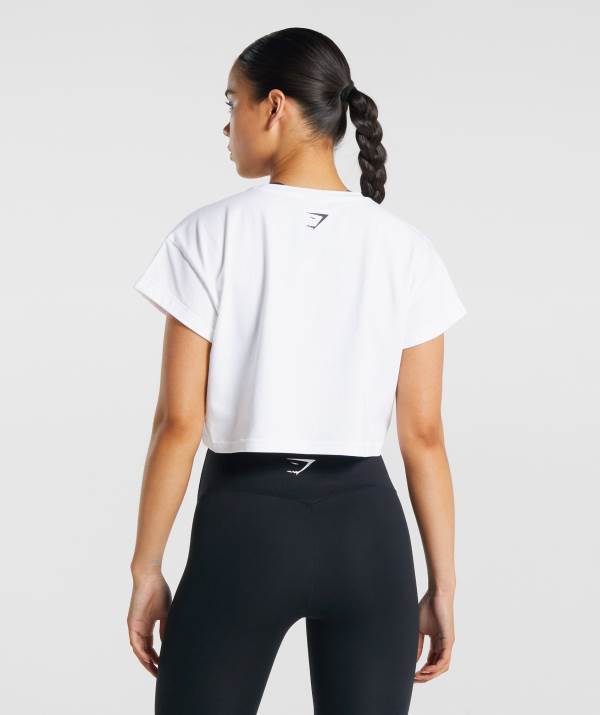 Damske Crop Top Gymshark Fraction Biele | OF6532748